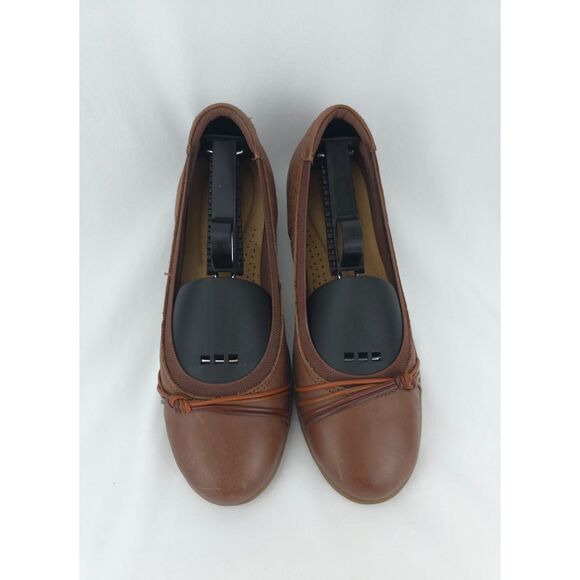 Women's Brown Leather Clarks Meadow‎ Rae Knot-Trim Comfort Flats Shoes Size 7 - Picture 2 of 13